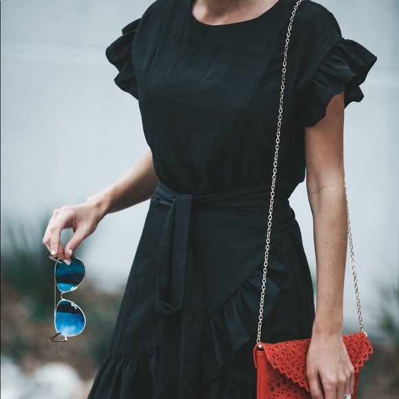 Vici Dresses & Skirts - Vici Lovina Black Ruffle Wrap Tie Mini Dress